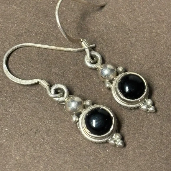 Sterling Silver Black Onyx Drop Earrings – 925 - Picture 2 of 3